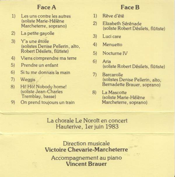 ladda ner album La Chorale Le Noroît - En Concert Hauterive 1er Juin 1983