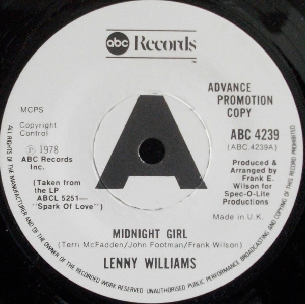 Lenny Williams – Midnight Girl / 'Cause I Love You (1978, Vinyl