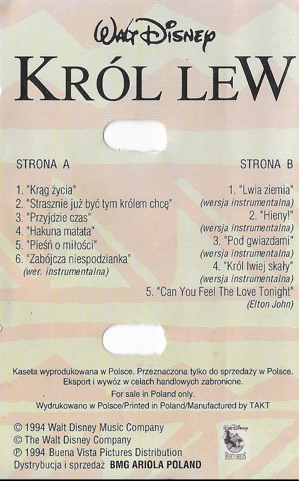 lataa albumi Various - Król Lew Oryginalna Muzyka Filmowa Wersja Polska
