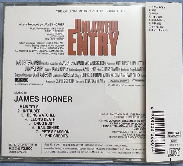last ned album James Horner - Unlawful Entry Original Motion Picture Soundtrack