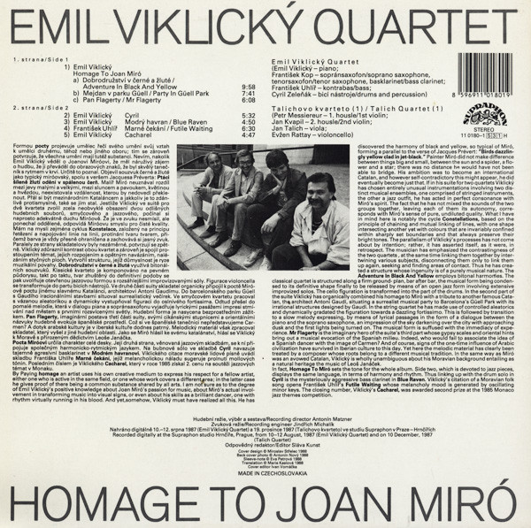 last ned album Emil Viklický Quartet - Homage To Joan Miró