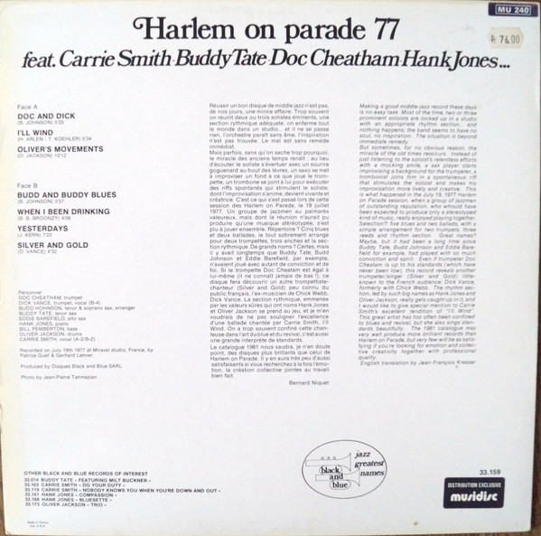 lataa albumi Doc Cheatham, Carrie Smith, Buddy Tate, Hank Jones - Harlem On Parade 77