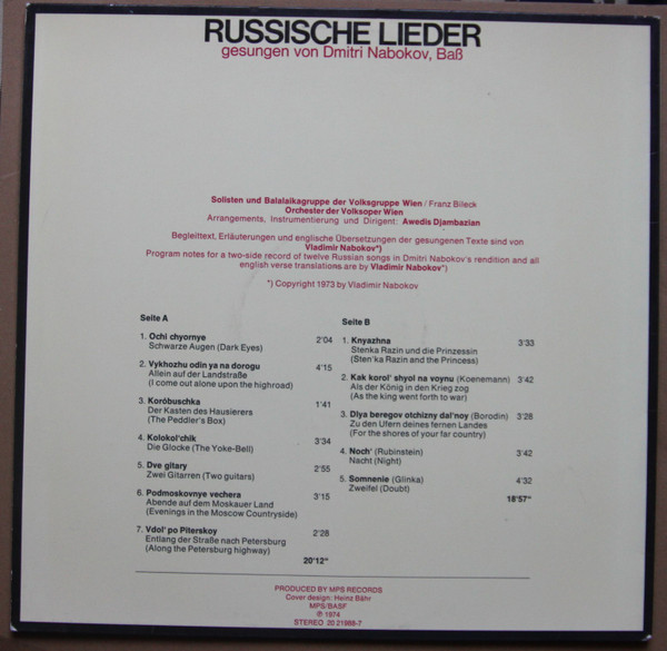 lataa albumi Dmitri Nabokov - Russische Lieder