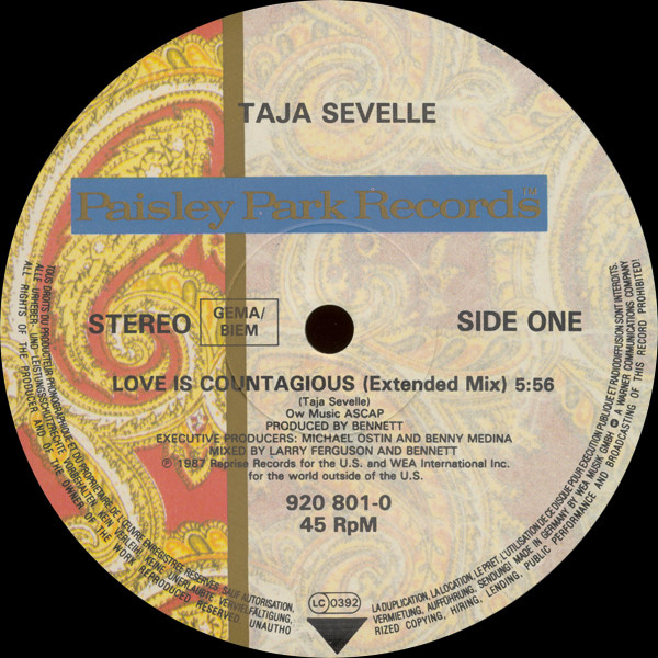 Taja Sevelle - Love Is Contagious (Extended Version) | Paisley Park (920 801-0) - 3