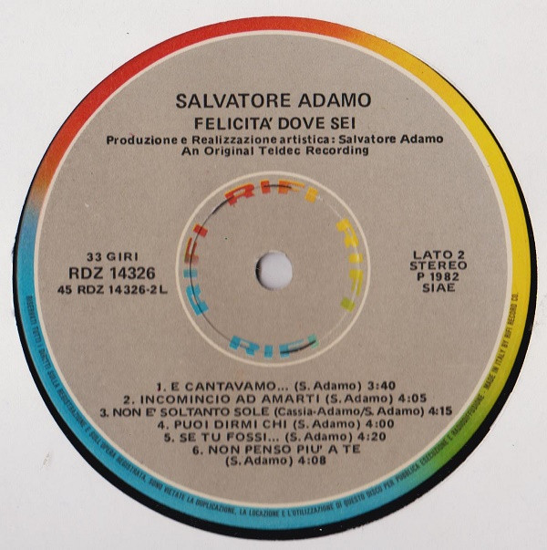 télécharger l'album Salvatore Adamo - Felicità Dove Sei