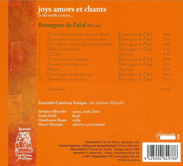 télécharger l'album Ensemble Cantilena Antiqua, Stefano Albarello - Joys Amors Et Chants Berenguer De Palol XII Cent