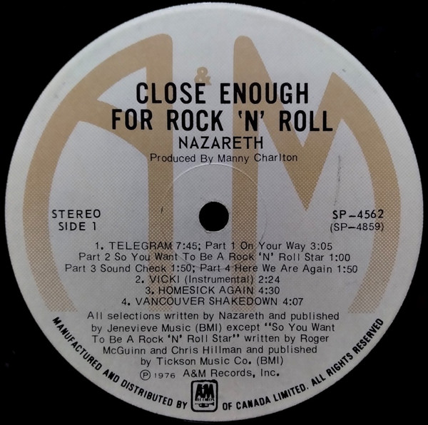 Nazareth - Close Enough For Rock 'N' Roll | A&M Records (SP-4562) - 4