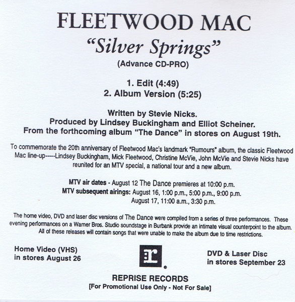 Fleetwood Mac – Silver Springs (1997, Vinyl) - Discogs