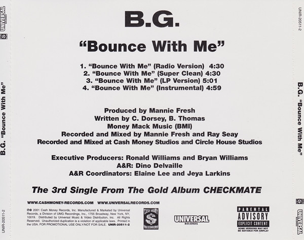 B.G. – Bounce With Me (2001, CD) - Discogs