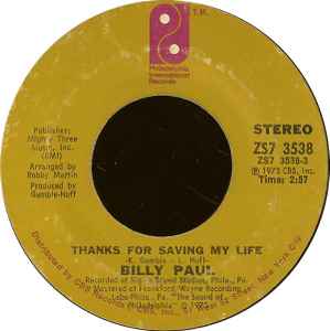 Billy Paul - Thanks For Saving My Life album cover