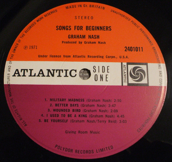 Graham Nash - Songs For Beginners | Atlantic (240 1011) - 3