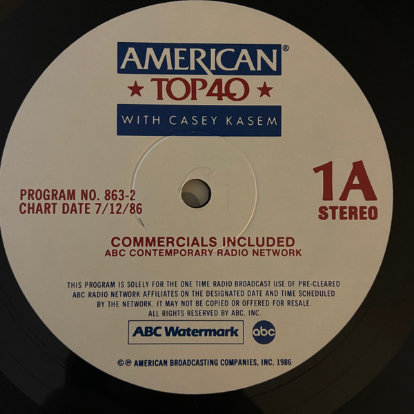 Conciliar Simpático medallista American Top 40 With Casey Kasem (July 12, 1986) (1986, Vinyl) - Discogs