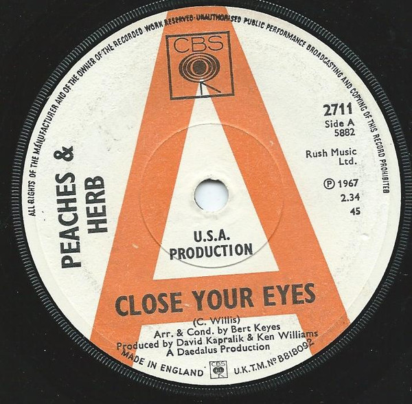 PEACHES & HERB Close Your Eyes original 45 with PicSleeve