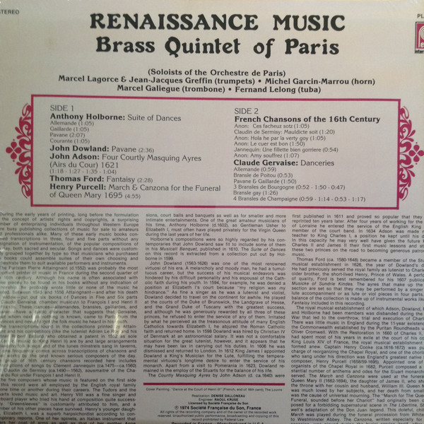 last ned album Brass Quintet of Paris - Renaissance Music