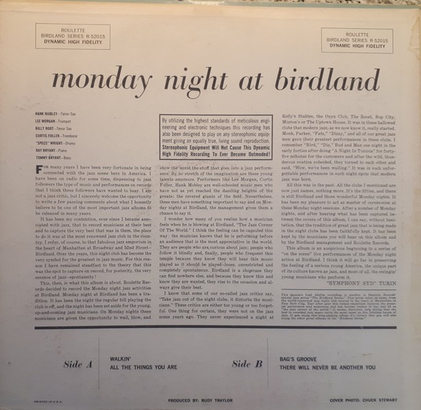 descargar álbum Hank Mobley, Billy Root, Curtis Fuller, Lee Morgan - Monday Night At Birdland