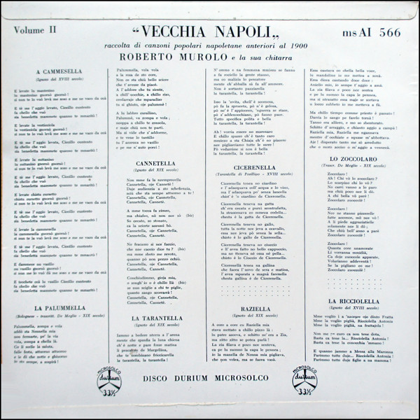 télécharger l'album Roberto Murolo E La Sua Chitarra - Vecchia Napoli Raccolta Di Canzoni Popolari Napoletani Anteriori Al 1900 Vol II