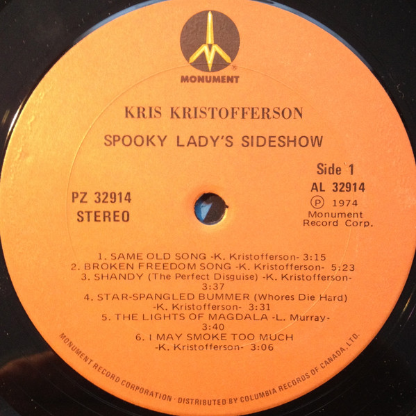 Kris Kristofferson - Spooky Lady's Sideshow | Monument (PZ 32914) - 3