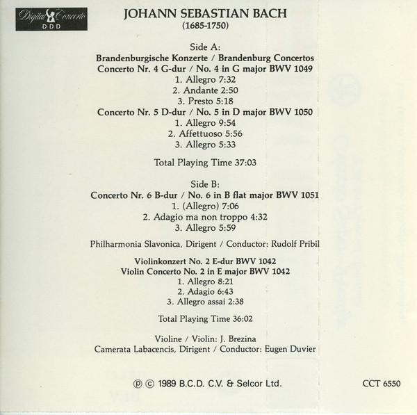 Album herunterladen Bach - Brandenburg Concertos 4 6 Violin Concerto Nº 2