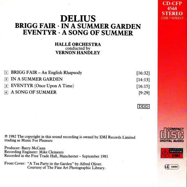 ladda ner album Delius, Hallé Orchestra, Vernon Handley - A Song Of Summer Brigg Fair In A Summer Garden Eventyr