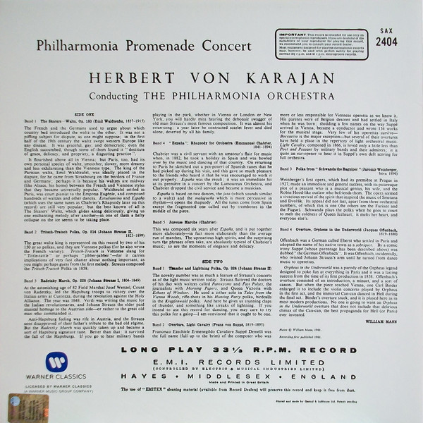 ladda ner album Herbert von Karajan Conductor, Philharmonia Orchestra - Philharmonia Promenade Concert