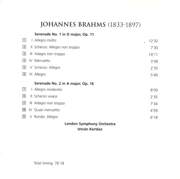 lataa albumi Brahms London Symphony Orchestra, István Kertész - Serenades Nos 1 2