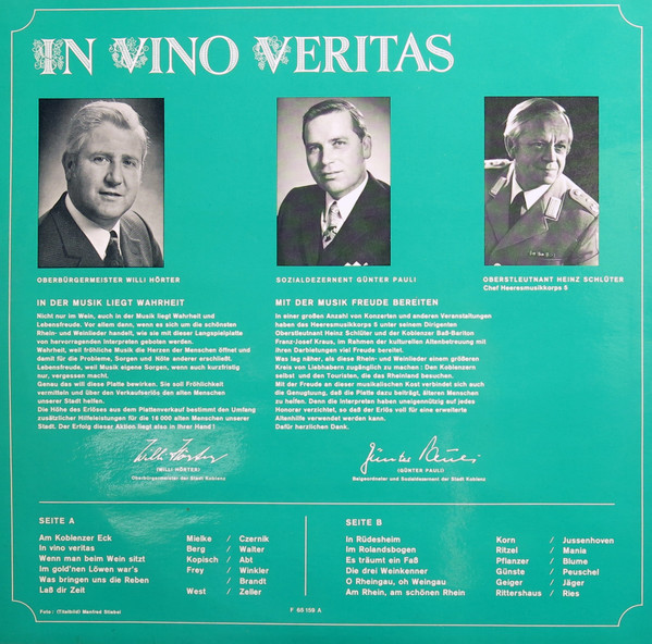 Franz Josef Kraus , Bläser-Ensemble Des Heeresmusikkorps 5 Koblenz , Oberstleutnant Heinz Schlüter - In Vino Veritas | Not On Label (F 65 159 A) - 2