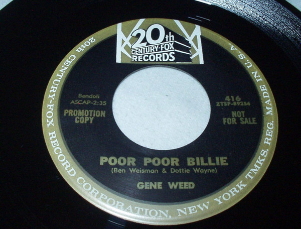 télécharger l'album Gene Weed - Poor Poor Billie Just For Tonight
