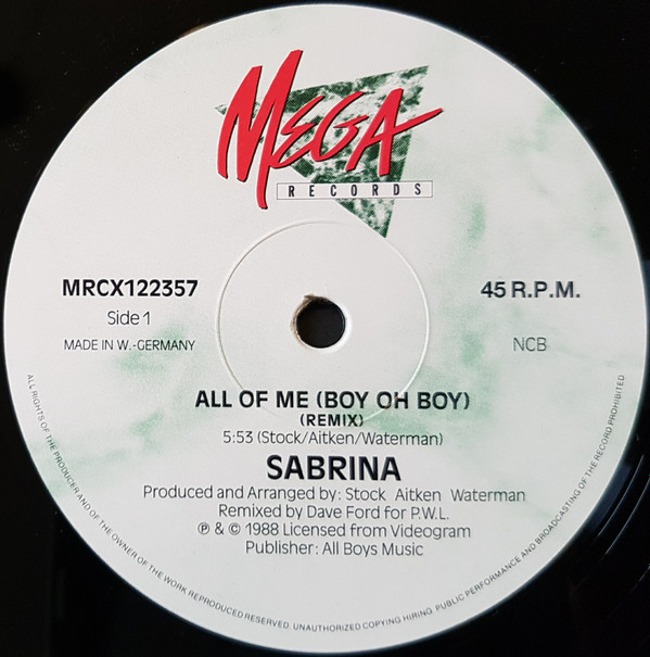 descargar álbum Sabrina - All Of Me Boy Oh Boy PWL Remix