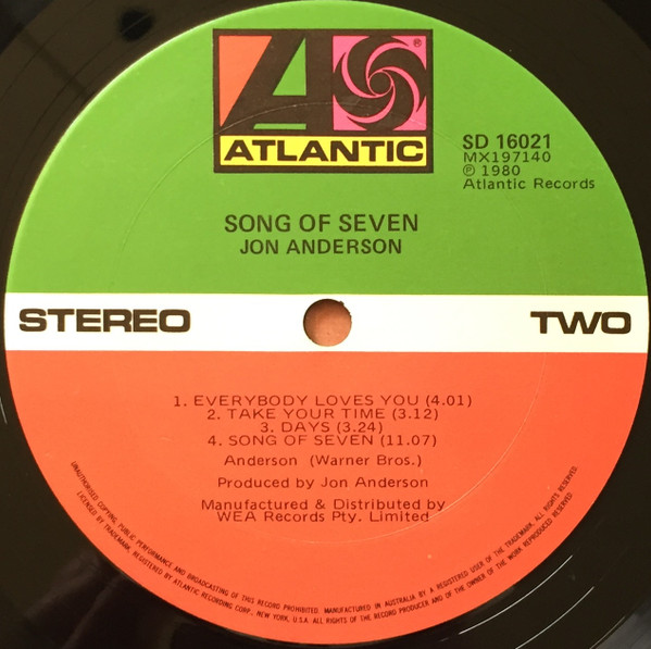 Jon Anderson - Song Of Seven | Atlantic (SD 16021) - 4