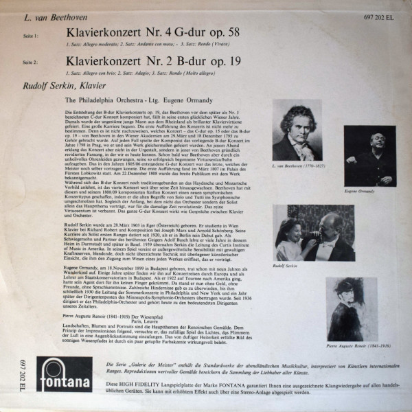 last ned album Rudolf Serkin, The Philadelphia Orchestra, Eugene Ormandy, Ludwig van Beethoven - Klavierkonzerte Nr 2 und 4