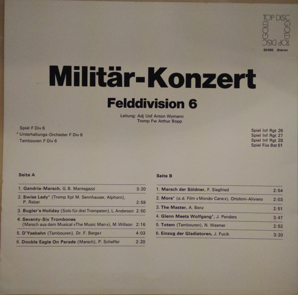 descargar álbum Spiel Felddivision 6, Adj Uof Anton Wymann, Tromp Fw Arthur Bopp - Militär Konzert