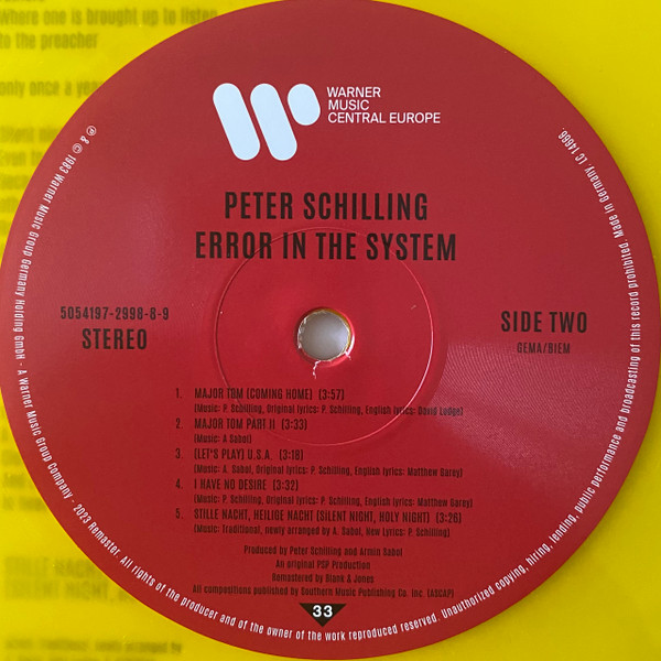 Peter Schilling - Error In The System | Warner Music Central Europe (5054197-2998-8-9) - 5