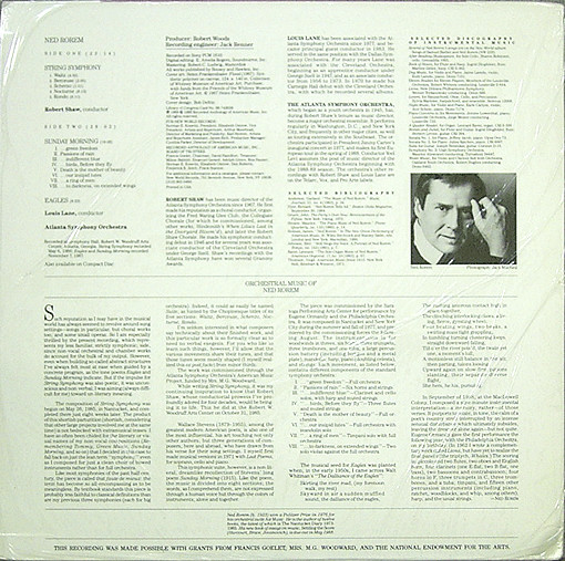 descargar álbum Ned Rorem Atlanta Symphony Orchestra, Robert Shaw, Louis Lane - String Symphony Sunday Morning Eagles