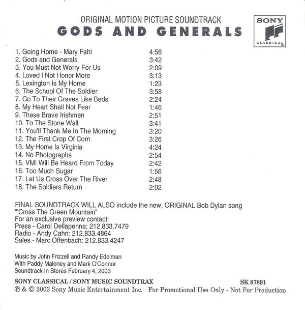 descargar álbum Various - Gods And Generals Original Motion Picture Soundtrack