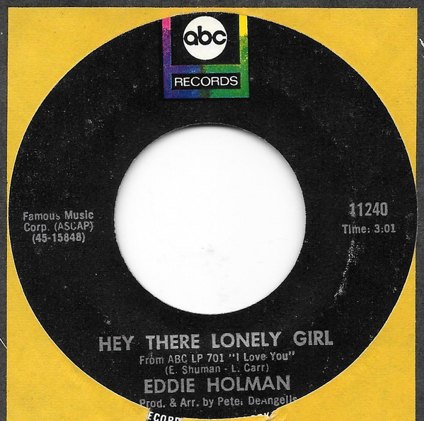 Eddie Holman – Hey There Lonely Girl (1969, no address, Vinyl