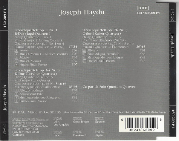 baixar álbum Joseph Haydn - Kaiser Quartett Streichquartette Op 1 Nr 1 Op 64 Nr 5 Op 76 Nr 3