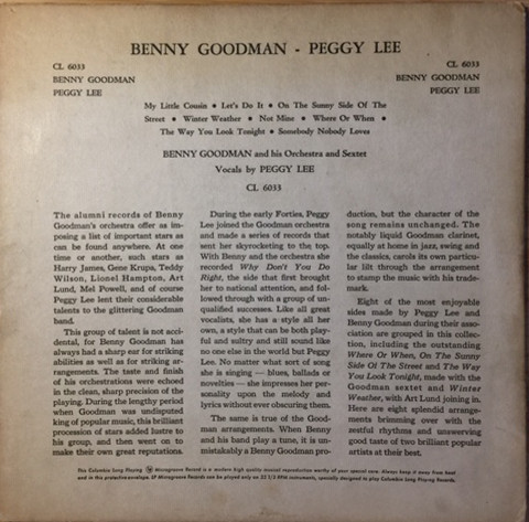 baixar álbum Benny Goodman And His Orchestra Benny Goodman Sextet Peggy Lee - Benny Goodman With Peggy Lee