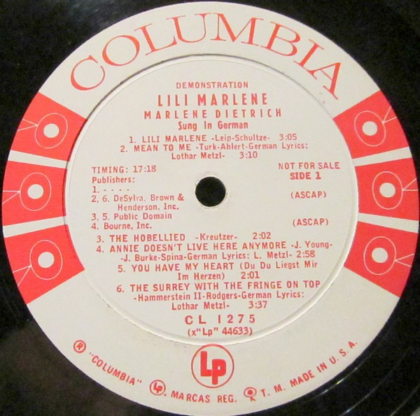 Marlene Dietrich – Lili Marlene (Sung In German) (Vinyl) - Discogs