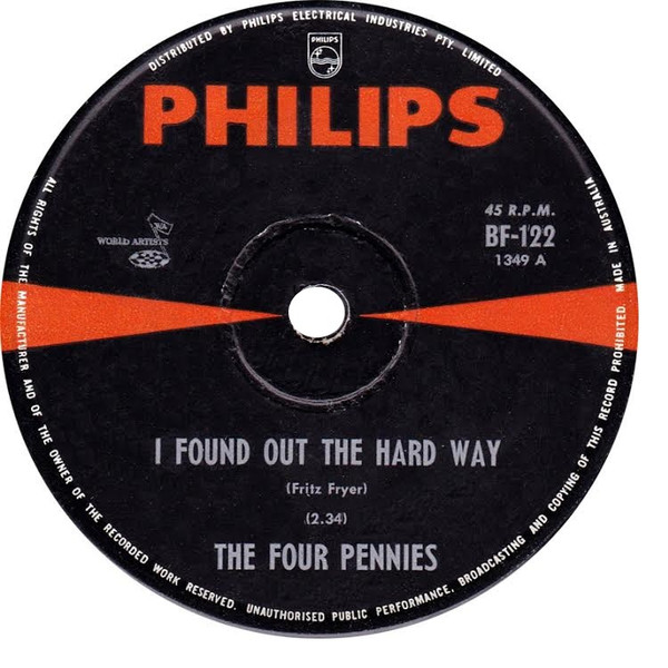 The Four Pennies – I Found Out The Hard Way (1964, 3 Prong Centre