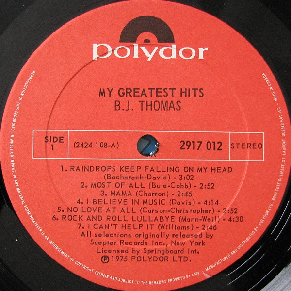 B.J. Thomas - My Greatest Hits | Polydor (2917 012) - 3