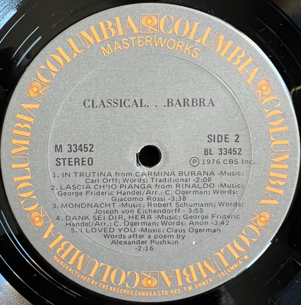 Barbra Streisand - Classical ... Barbra | Columbia Masterworks (M 33452) - 4