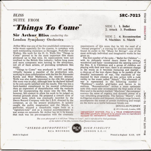 descargar álbum Sir Arthur Bliss Conducting London Symphony Orchestra - Suite From Things To Come