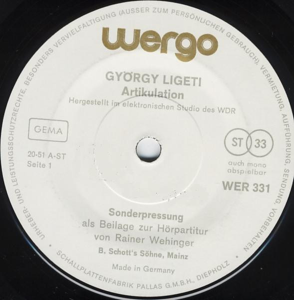 György Ligeti – Artikulation (1970, Vinyl) - Discogs