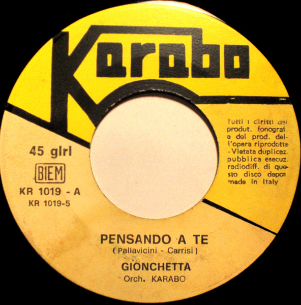 Gionchetta / Duo Pier Paolo – Pensando A Te / Sole (1969, Vinyl) - Discogs