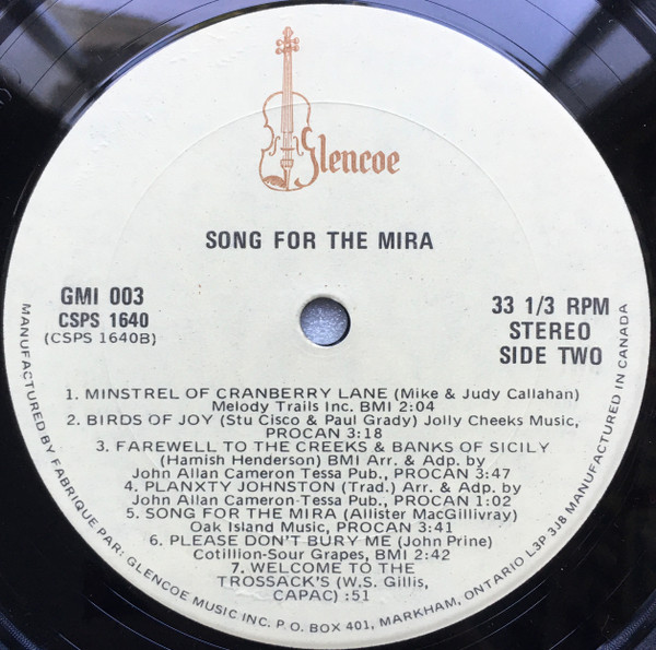 John Allan Cameron - Song For The Mira | Glencoe (GMI 003) - 4