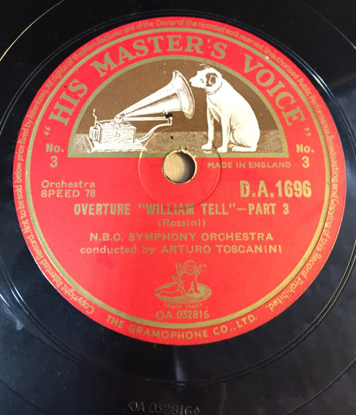 SP盤レコード/WILLIAM TELL No.1.2(ウイリアム テル・序曲~其一・二) Artuo Toscanini&the NBC Symphony Orch.アルトゥーロ・トスカニーニ