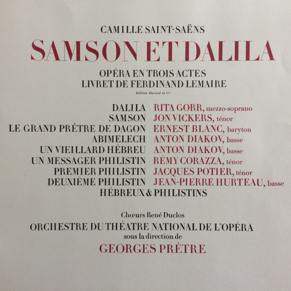 Album herunterladen Camille SaintSaëns, Georges Prêtre, Orchestre Du Théâtre National De L'Opéra, Paris - Samson et Dalila