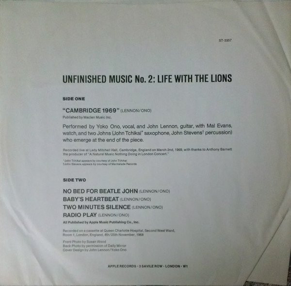 John Lennon / Yoko Ono – Musica Inconclusa N° 2 La Vida Con Los Leones =  Unfinished Music No. 2: Life With The Lions (1973, Vinyl) - Discogs