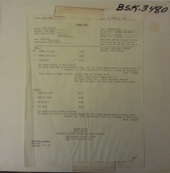 DIRE STRAITS making movies LP VG+/EX-, 6359 034, vinyl, album, blues rock,  1980