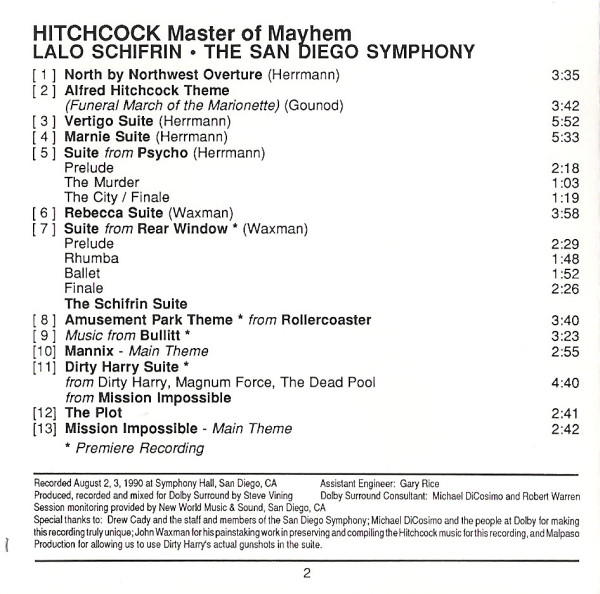 baixar álbum Lalo Schifrin, San Diego Symphony - Hitchcock Master Of Mayhem